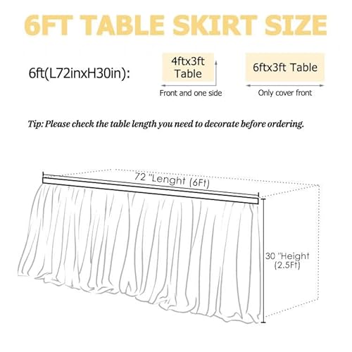 image for CoFashion 6Ft White Tulle Table Skirts for Rectangle Tables Covers Ruf