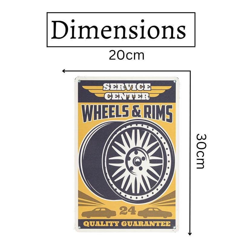 Image of Eazywagon Decorative Retro Metal Signs Wall Plate - 12x8 Inch (Wheels & Rims) | Weatherproof Vintage Metal Sign Plate for Cafe, Home, Bar, Garage | Decorative Wall Hanging Sign Board