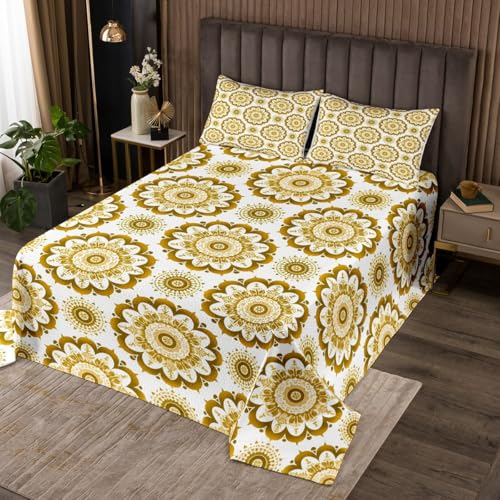 jejeloiu Paisley Coverlet Set Twin Size Damask Pattern Bedspread for Kids Boys Girls Yellow White Bedding Set European Pattern Bed Cover 2Pcs