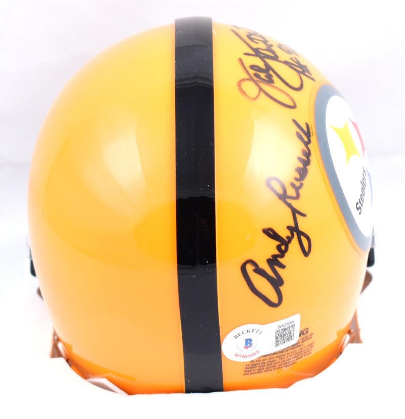 Ham Lambert Russell Autographed Steelers Gold Mini Helmet - Beckett W Hologram