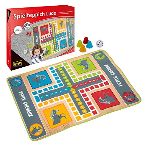 Idena 40126 - Spielteppich Ludo ca. 130 x 93 cm mit 16 Spielfiguren und einem Würfel,...