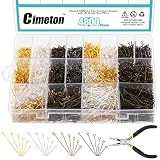 Cimeton 4880pcs 16/20/24/30/35/40mm Iron Open Eyepins with 1Pc Needle Nose Pliers, Gold Silver Gun-B