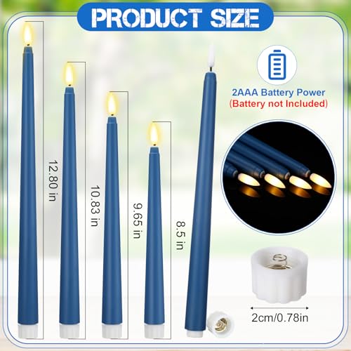 Image of Rossesay 24 Pcs Flameless LED Taper Candles Battery Operated Candle 8.5 inch, 9.65 inch, 10.8 inch, 12.8 inch Flameless Candlesticks Flickering for Christmas Church Wedding Indoor Decoration(Classic, Blue)