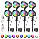 MEIKEE 15W RGB Landscape Spot Lights Outdoor, RGBW Color Changing Landscape Lighting with Remote Control, IP66 Pathway Lights for Christmas Halloween Party Festival Decoration (8 Pack)