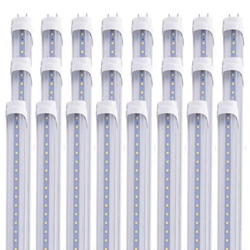 MKUJOO 24pcs 4FT 24W T8 LED Tube Light White Daylight 6000k 4' LED Bulbs Garage Warehouse Shop Light Ballast Bypass G13 Base T10 T12 Fluorescent lamp Replacement AC100-277V Clear Cover