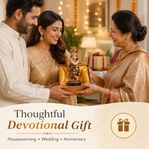 Image of Krishna Statue for Home Decoration House Warming Gift | Lord Krishna murti idol home decoration item showpiece for living room (polymarble,34*13*10)