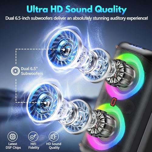 Image of Karaoke Machine with 2 Wireless Microphones, Portable Bluetooth 5.3 Karaoke Speaker for Home Outdoors, PA System for Adults with Echo Adjustment /LED Lights, Support TV /USB /AUX /TF