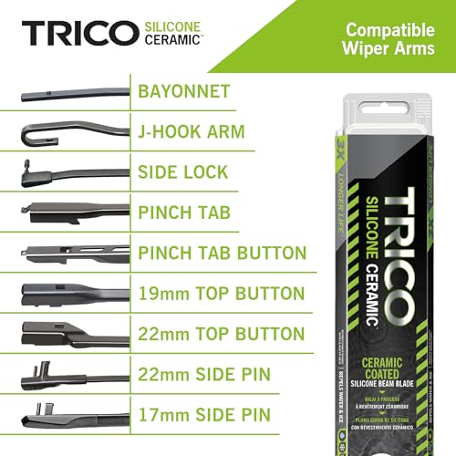 Image of TRICO Silicone Ceramic (90-170) 17 Inch Automotive Replacement Windshield Wiper Blades For my Car, Ceramic Coated Silicone Super Premium All Weather Beam Blade for Select Vehicle Models
