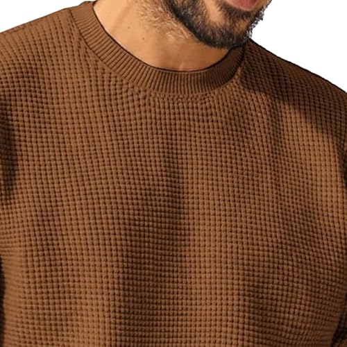 Men's Casual Waffle Pullover Knitted Sweaters Solid Round Neck Sweater Top Classic Long Sleeve Pullover Tops3