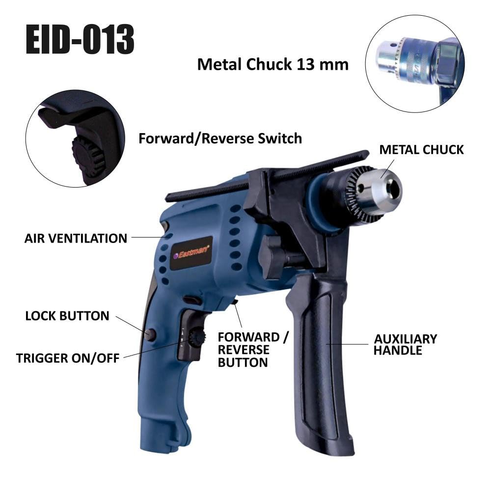 Eastman Impact Drill with 13 Mm Drill capacity, 600 Watt, 2800 Rpm,  Professional Machine (Blue), Variable Speed Control With Forward And  Reverse Mode