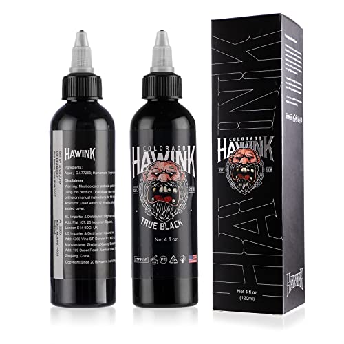 Hawink Black Tattoo Ink 4Oz(120Ml) Vegan-Friendly Usa Standard Pigment Tattoo Supplies Super Black Ti203-120-002 #TOP1