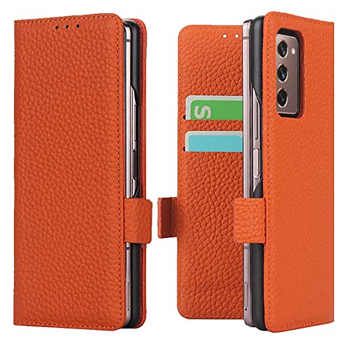 Miimall Compatible Samsung Galaxy Z Fold 2 Case Magnetic Leather Wallet with Card Slots Kickstand Anti-Scratch Shock-Proof Protector Bumper Case for Samsung Galaxy Z Fold 2 (Orange)