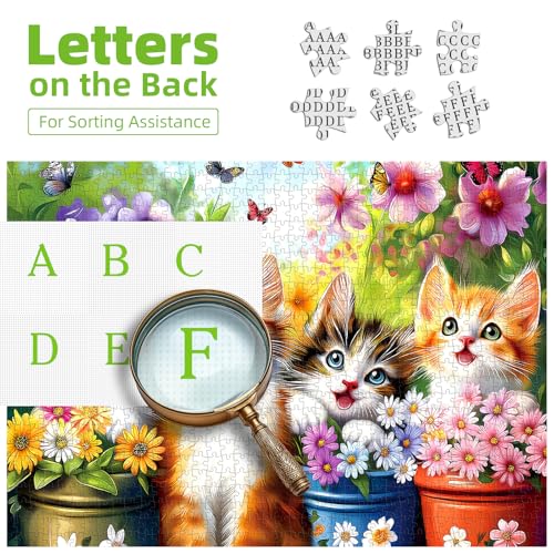 500 Piece Cat Jigsaw Puzzle for Adults - Cute Kittens in Flower Garden with Butterflies, Whimsical Cat Puzzle (20"x20") by Deepcom - Image 2