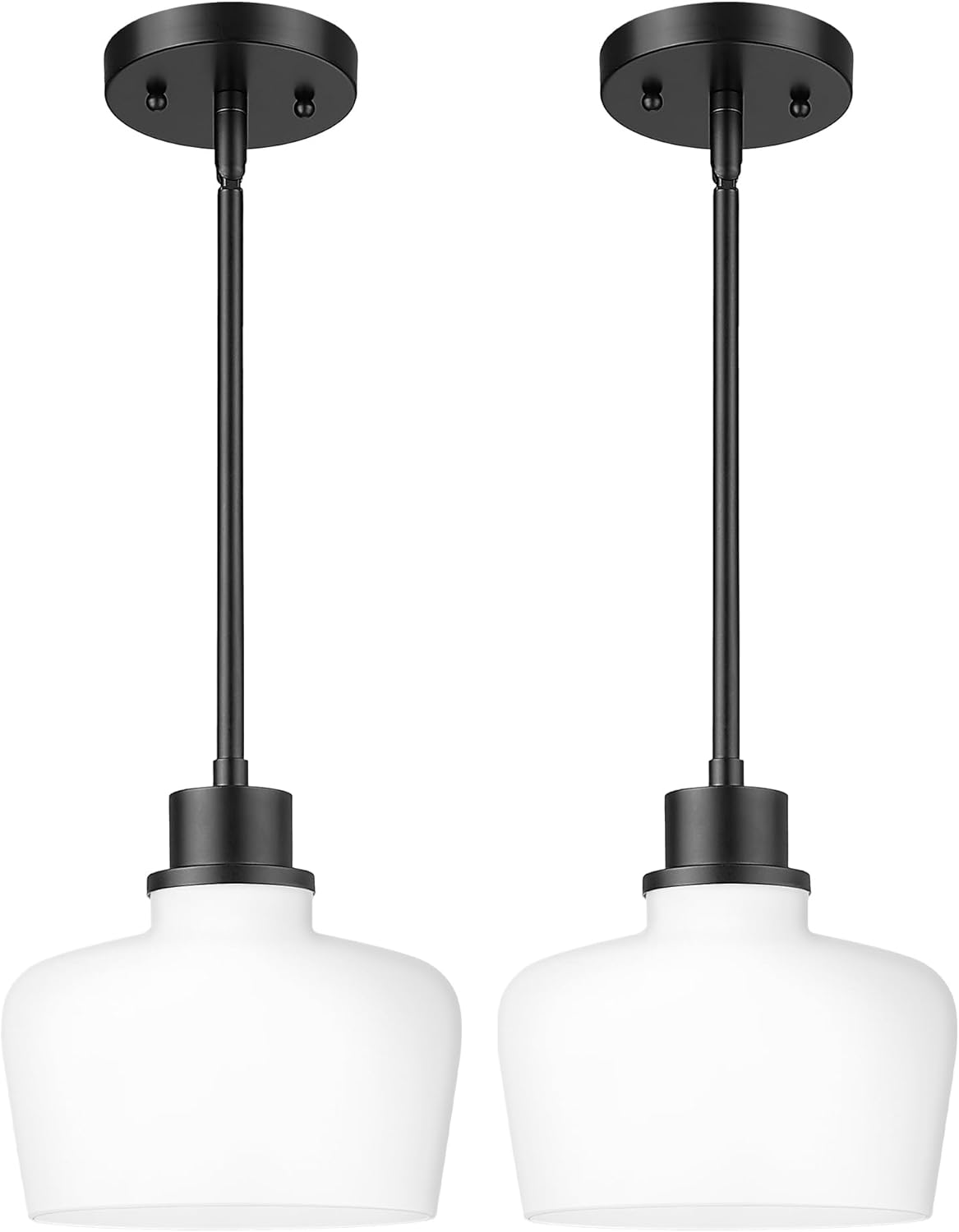 Emak 2 Pack 8 Inch Milk Glass Pendant Lights Kitchen Island, Modern Farmhouse Black Pendant Light Fixtures for Kitchen Island, Bathroom, Dining Room, PL122-BK-ML-2PK Black & Milk Glass 8 Inch - 1 Light(2 Pcs)