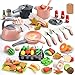 Zero Zoo 105Pcs Kids Kitchen Toy Accessories, Toddler Pretend BBQ Camping Cooking Playset, Play Pots, Pans, Utensils Cookware Toys, Play Food Set, Vegetables, Learning Gift for Girls Boys