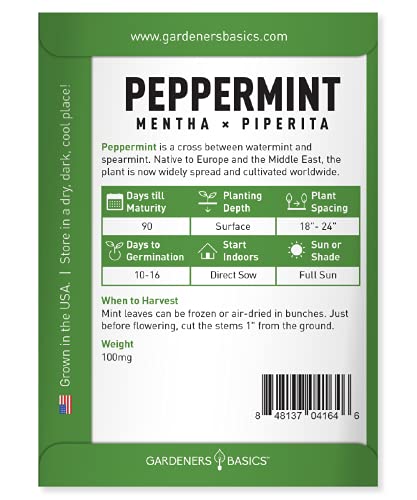 Peppermint Seeds For Planting Is A Heirloom, Open-Pollinated, Non-Gmo Herb Variety- Great For Indoor And Outdoor Gardening And Herbal Tea Gardens By Gardeners Basics #TOP6