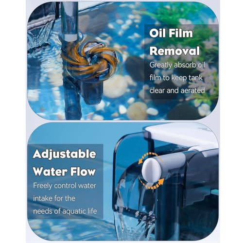Image of Jainsons Pet Products Ultra-Quiet Aquarium HOB Filter with Oil Skimmer - 400L /H, 4W Power, Compact Hang-On Design for Freshwater & Saltwater Fish Tanks (VS-SP05S)