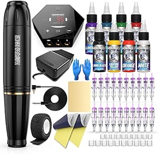 Tattoo Kit, Wormhole Tattoo Pen Kit Cartridge Tattoo Machine Kit for Beginners Rotary Tattoo Machine Pen Kit Tattoo Pen Type Machine Kit Complete Tattoo Kit Tattoo Supplies WTK070