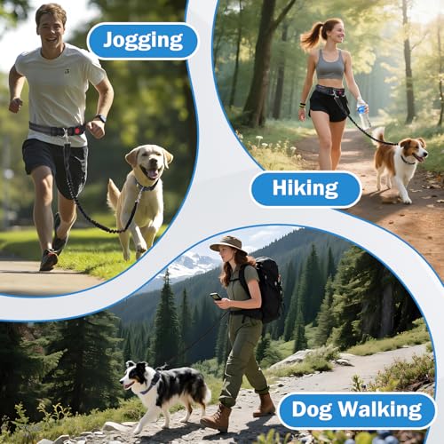 GOTDYBST Joggingleine Hunde Mit Halsband: Bauchgurt Hundeleine,Freihändig Laufleine,Hundehalsband,Für Mittelgroße und Große Hunde,Geeignet zum Joggen, Laufen und Wandern
