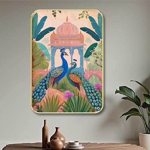 Image of Livin'luxe couple peacock Boho painting Premium Framed Laminated Wall paintings for living room, bedroom, home decoration, wall decoration18 inch x 24 inch ETNF01-99