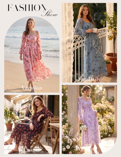 GRACE KARIN Women's Floral Long Sleeve Sweetheart Neck A-Line Maxi Dress (Various) - image 2