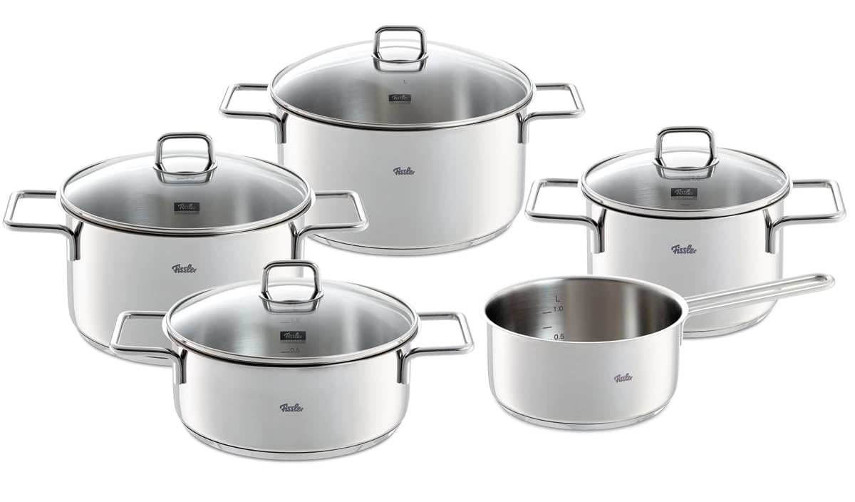 Fissler LumiTherm Edelstahl-Topfset 5-teilig – Made in Germany, polierter 18/10 Edelstahl, Glasdeckel, Superthermic Boden, Messskala, Induktion