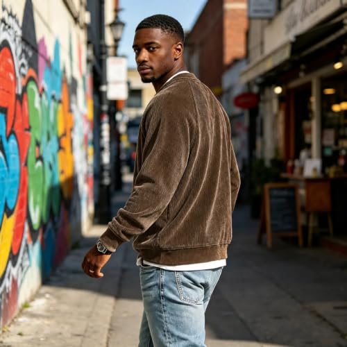 Men's Corduroy Shirt 2 in 1 Comfy V Neck T Shirt Long Sleeve Shirts - image 3