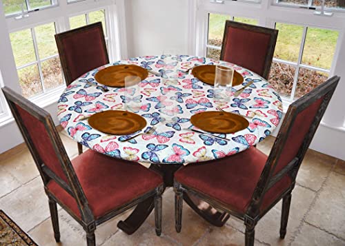 Covers For The Home Deluxe Elastic Edged Flannel Backed Vinyl Fitted Table Cover - Butterfly Pattern - Large Round - Fits Tables Up To 45" - 56" Diameter #TOP4