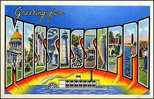 MAGNET 3x5 inch Vintage Greetings from Mississippi Sticker (Old Postcard Art Logo ms) Magnetic vinyl bumper sticker sticks to any metal fridge, car,