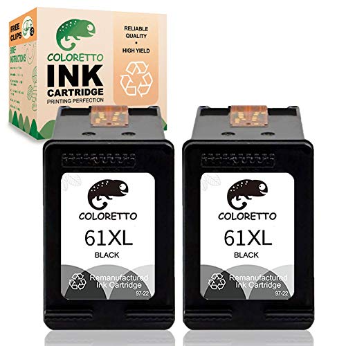 Coloretto Remanufactured Printer Ink Cartridge Replacement for HP 61XL to use with HP Deskjet 1000 1010, Envy 4500 4501 5530 5531, Officejet 2620 2621 2622 ?2 Black? Combo Pack