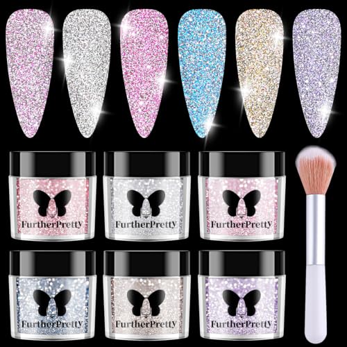 Furtherpretty Reflective Nail Sugar Set, 6 Colors Sparkle Glitter Powder