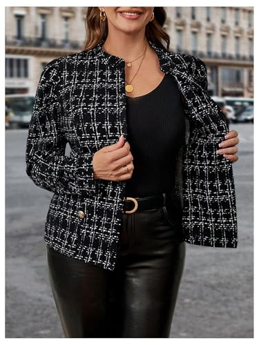 Floerns Women's Plus Size Elegant Long Sleeve Tweed Jacket Open Front Office Blazer Jacket3