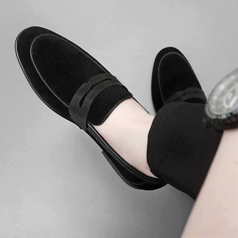 Men's Loafers Round Toe Suede Vamp Apron Toe Penny Loafers Lightweight Flat Heel Anti-Slip Fashion Slip-ons4