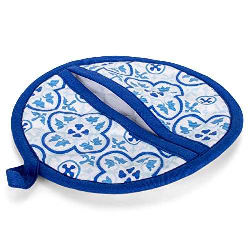 Mary Square Moroccan Blue Pattern 18 X 26 All Cotton Tea Towel And Potholder Set #TOP4