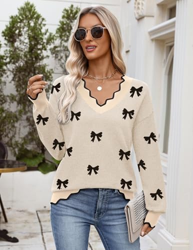 Zeagoo Women's 2025 Fall V Neck Sweater Casual Long Sleeve Lightweight Ribbed Knit Pullover Sweaters Dressy Casual Tops3