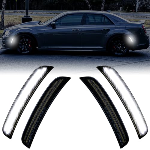 VKLK Side Marker Lights Compatible with Chrysler 300 for Chrysler 300s for Chrysler 300c 2015 2016 2017 2018 2019 2020 2021 2022 2023 2024 White Side Marker Lamps Front Rear Fender, Smoked Lens, 4 Pcs