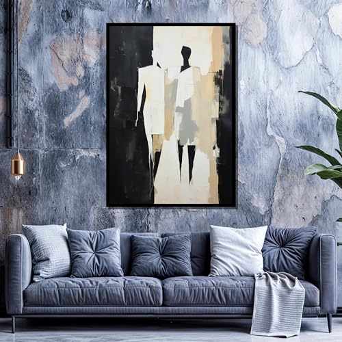 Tableau abstrait minimaliste noir et beige, affiche art contemporain - 4