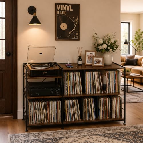Image of Faesun Vinyl Record Player Stand, Walnut