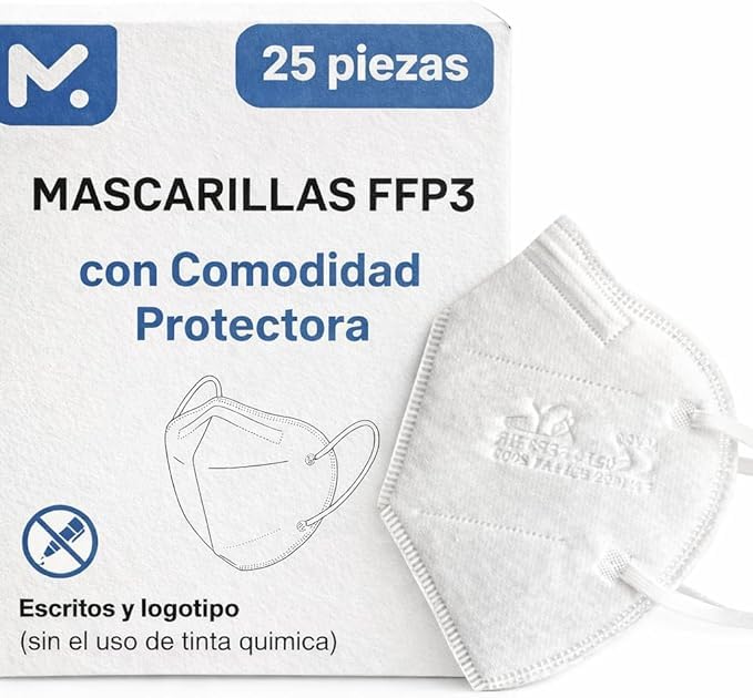 25 Mascarillas Homologadas de Certificación CE, Mascarilla FFP3 con Válvula de 5 Capas, Máscara Contra de Polvo y Partículas, Mascarilla de Protección Personal con Filtros de Calidad BFE≥99, 25 Piezas