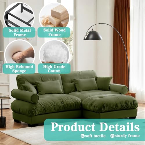 Image of SoarFlash L Shaped Couches for Living Room, Small Sectional Sofa Set with Reversible Chaise, Modern Designed Sleeper Sofas and Modular Couch Function, Suitable for Small Spaces in Apartment, Green
