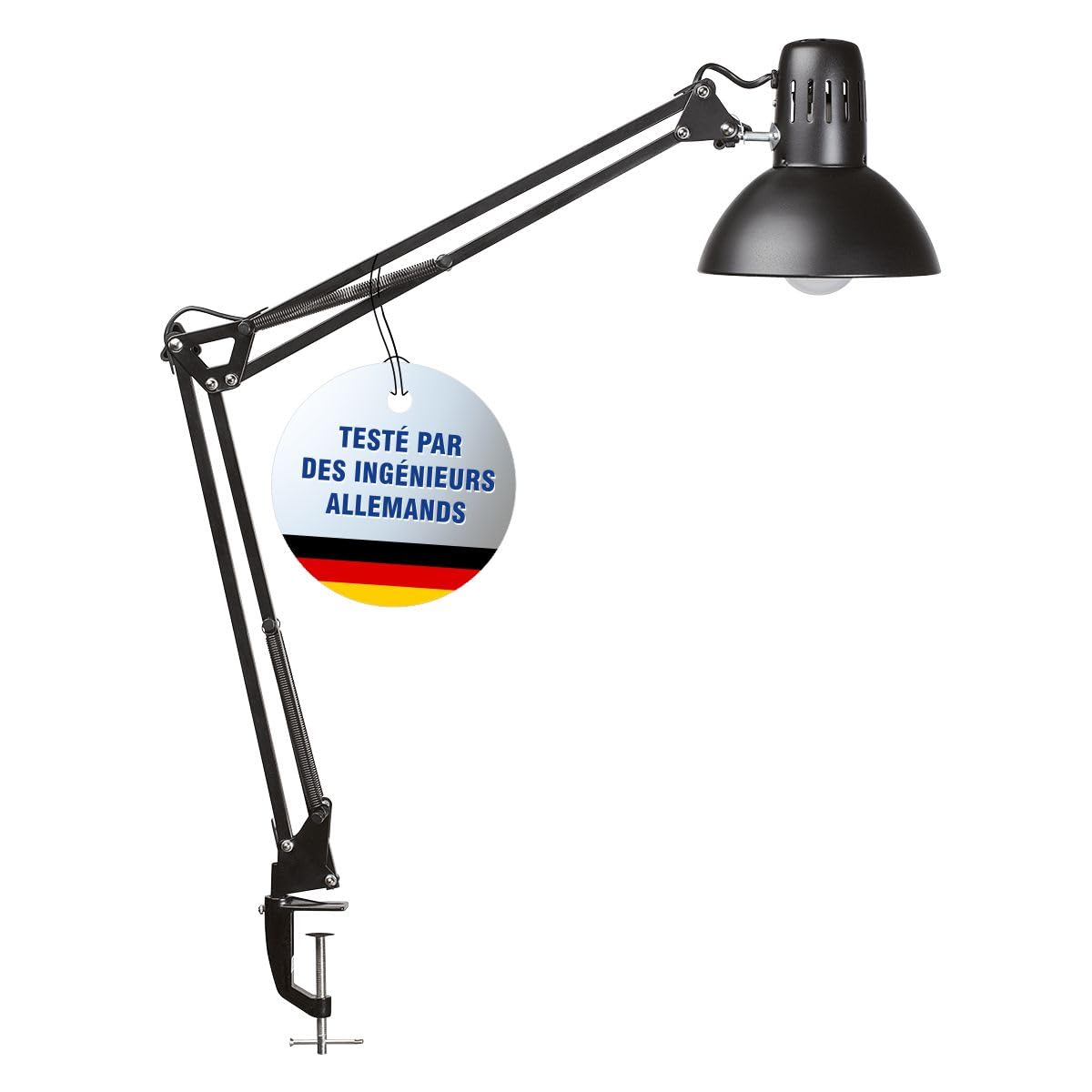 MAUL Lampe de bureau MAULstudy noir à pince E27 LED orientable | fixation stable gain de place, éclairage blanc chaud agréable, bras double flexible, ampoule remplaçable, métal robuste