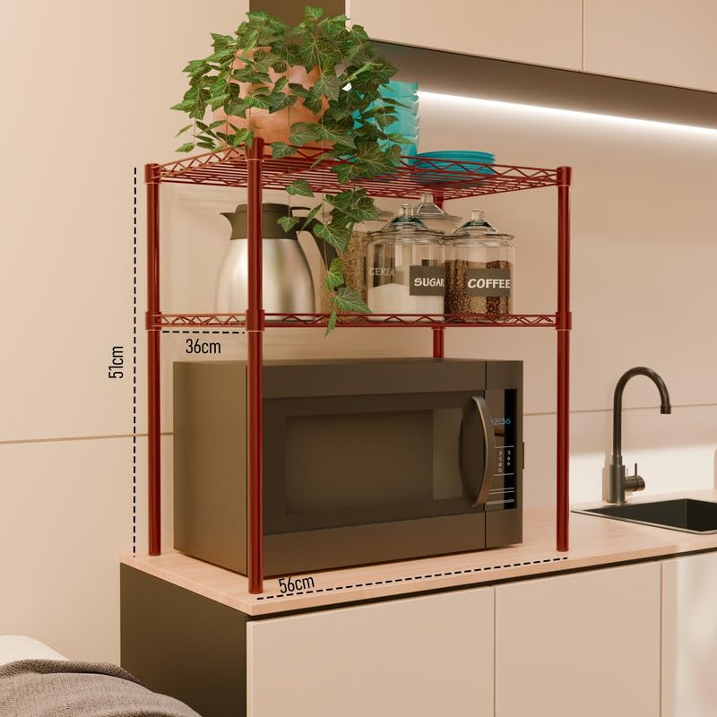 Image of 2-Shelves Microwave Compact Heavy Duty Steel Storage Rack | Multipurpose Shelving Unit for Kitchen, Home & Utility