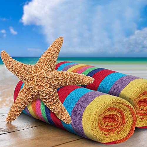 SweetNeedle Beach Towels for Adults Pack of 2 - Miami Vibe Multi Cabana Stripe Classic - 100% Cotton Terry Ringspun Pool Towel, Quick Dry, Super Absorbent Swimming large towel, 76 x 152 cm - Image 6