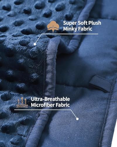 Image of Mr. Sandman Weighted Lap Blanket 2LBS 20 x 30 Inches, Minky Dots Heavy Blanket with Glass Beads, Soft and Cooling for School and Home, Navy Blue