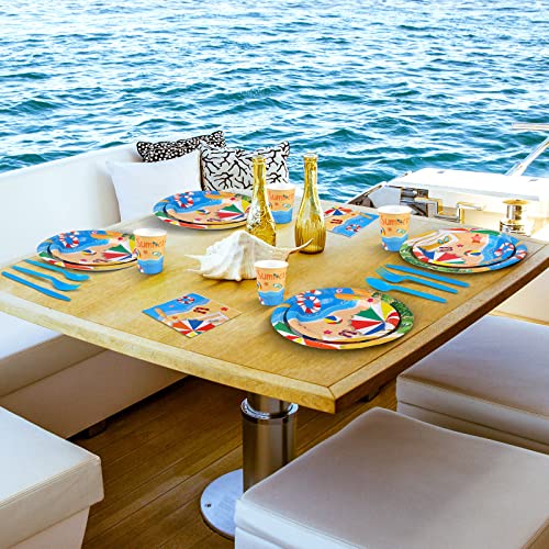 Adxco 192 Pieces Beach Party Supplies Summer Pool Party Tableware Set Including Beach Party Paper Plates Napkins Cups Forks Knives Spoons For Hawaii Party Beach Birthday Party Favor Decoration #TOP5