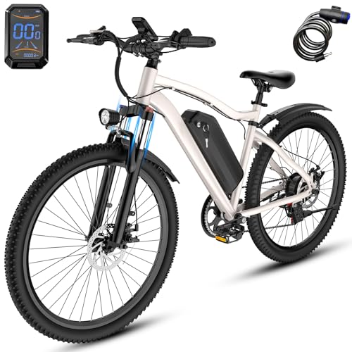 Electric Bike for Adults, 26' Commuter Ebikes with 7-Speed Gears, 25MPH Lightweight E Bike, 720W Peak Motor, 375Wh Removable Battery, 50 Miles Range, Electric Mountain Bicycle for All Terrain (White)