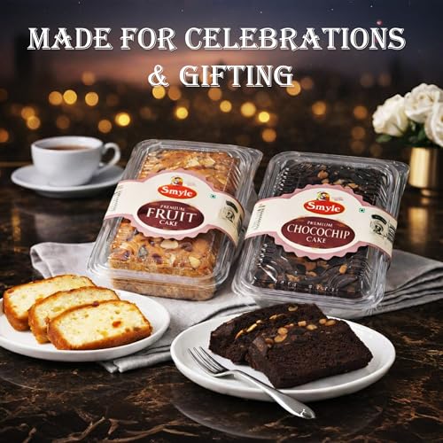 Image of Smyle | Eggless Chocolate & Fruit Cake Combo | Pack of 2 (200g Each) | Almond Topped Tea Time Cakes | Soft & Fresh Baked Dessert | Made with Sunflower Oil | Palm Oil Free | 400gm Total Weight