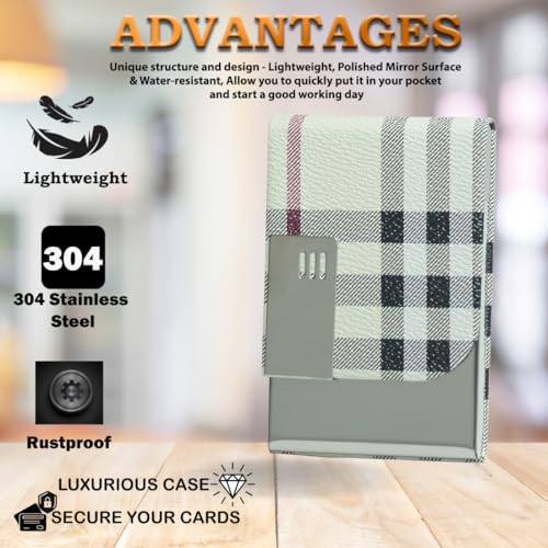 Image of Luxurious Unisex Pocket Card Holder Design 15-20 Business Card and 5-8 Card Debit Credit Ultrathin Stainless Steel 9.5 X 6.5 x 1.2 cm Size RFID Blocking Corporate Gift for Employee (White)