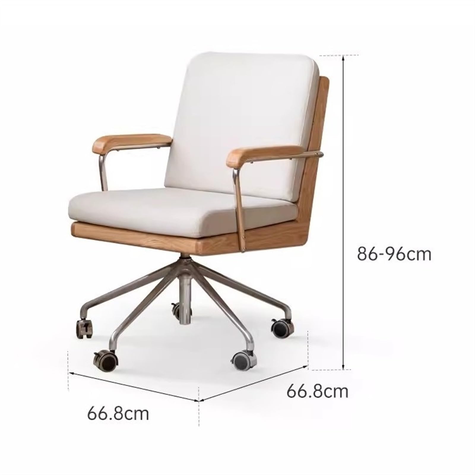 Ergonomiczne krzesło biurowe, Krzesło obrotowe z litego drewna Dębowa metalowa podstawa z kółkami Krzesło do pracy na komputerze Krzesło biurowe Krzesło ze środkowym oparciem Krzesło do nauki Krzesło