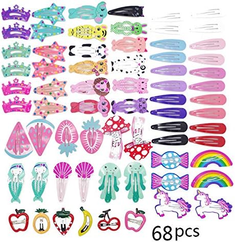 Hoomall 68pcs Kids Hair Clips BB Snap Hair Clip Cartoon Cute Pattern Hair Pins Animal Fruit Water Drop Metal Hair Clips Snap Barrettes for Girls Toddlers Kids Women Accessories